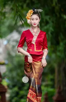 2023 тайланд традиционно облекло за жени елегантен празничен сватбен костюм тайское рокля азиатската облекло комплект дрехи за снимки a331