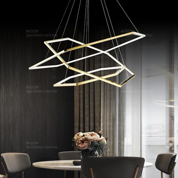 Нова постмодернистская луксозна златен полилей, изчистен led окачен лампа с геометрична шестоъгълна линия за всекидневната, околовръстен лампа