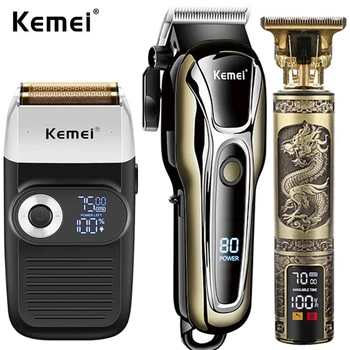 Kemei Clipper Електрическа машинка за подстригване за коса за мъже, самобръсначка, професионална мъжки машина за рязане, безжична фризьорски салон Kemei
