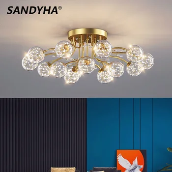 SANDYHA Луксозна нова led кристален полилей, прозрачно стъкло тавана лампа във формата на звезда, спалня, хол, трапезария, декоративна лампа
