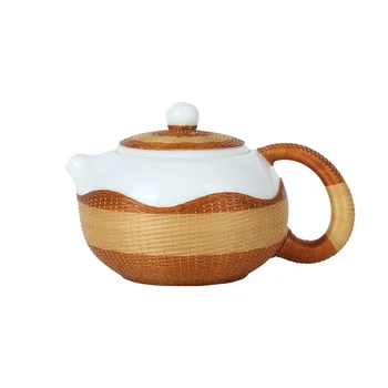Ръчно изработени от бамбук обтегач от бамбукови нишки порцелан чай ярко-бял порцеланов чайник