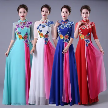 4XL Източното женски празнична сватбена рокля Чонсам, традиционен китайски елегантна дълга рокля Ципао в ретро стил, Vestido