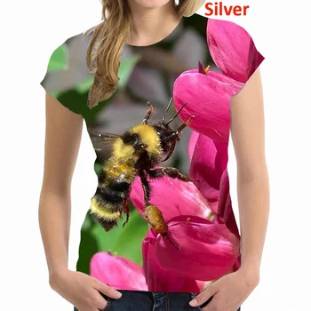 Дамски модни тениски с 3D принтом, забавна готина тениска с пчела, летни тениски с къс ръкав, потници