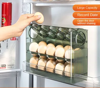 Кутия за яйца с 30 деления, кутия за съхранение на яйца, странична задвижваната хладилник, домакински артефакт, трислоен автоматично скача,