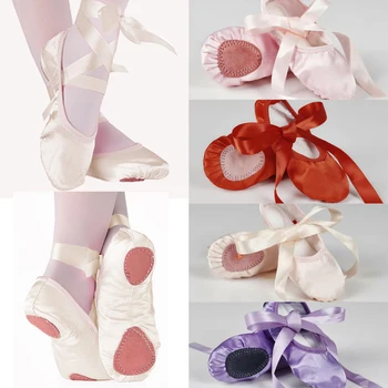 2020 Детска балетна обувки с превръзка, розово-лилаво, абрикосово-червен, парусиновая обувки за балет танци, прекрасни обувки на отделни замшевой подметка
