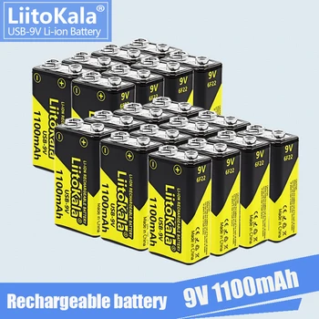 20PCS LiitoKala USB 9-вольтовая литиево-йонна акумулаторна батерия 6F22 1100mAh 9V Li-ion батерия за радиоуправляемой модел на хеликоптер, играчки с микрофон