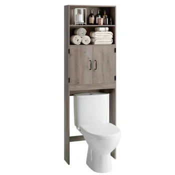 Модерен и практичен 4-нива, шкаф за съхранение на над тоалетна с 2 врати, подходящ за организиране на баня и да спестите място