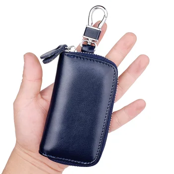 Калъф-икономка от естествена кожа, 11,5x6 см, мъжки дамски многофункционална чанта-икономка, портфейл с цип, авто ключодържател, чанта-портфейл