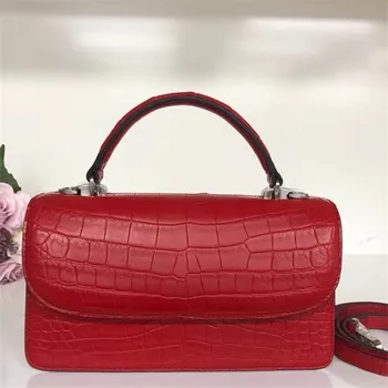 Истински дамски малка чанта от естествена крокодилска кожа от естествена кожа на алигатор, дамски червена чанта с капак, женствена чанта през рамо