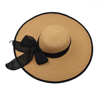 Лятната сламена шапка дамска плажна шапка от слънцето с големи широки поля, сламена шапка с гъвкав слънцезащитен блок, шапка със защита от ултравиолетови лъчи, артистична шапка