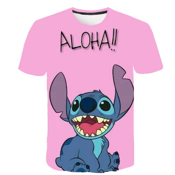 Тениска с Лило и Стичем от анимационен филм на Дисни, потници за момчета и момичета, тениска с къс ръкав, летни дрехи, тениска с изображение стича, детски дрехи