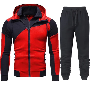 Мъжки спортен костюм, комплект от 2 теми, hoody + спортни панталони, спортни облекла, блузи с двоен цип, ежедневни мъжки термална, впитывающая влагата облекло