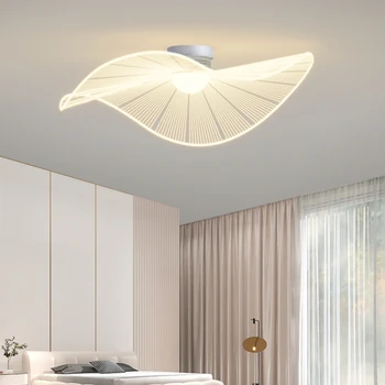 Лампа за спални, прости модерен, креативен тавана лампа във формата на листа на лотос, дизайнерски лампа в скандинавски стил, сламена шапка, лампа за кабинет в ресторанта