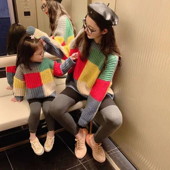 Семеен пуловер за баща и син, е един и същ облекло за родители и деца, майки и дъщери, есенно-зимни преливащи плетени потници, облекло