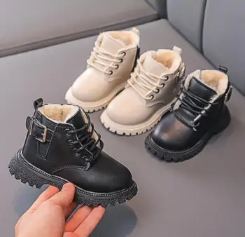 Класическа нова зимни детски обувки, непромокаеми плюшени обувки от изкуствена кожа, детски зимни ботуши, пух за запазване на топлината, ежедневни обувки за момичета и момчета