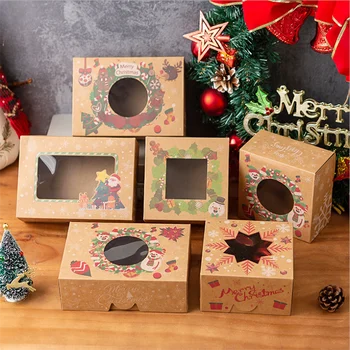 Креативна коледен подарък кутия от Крафт-хартия, Дядо Коледа, Коледната елха снежинка, десерт, опаковка на закуски, хартиена кутия за ябълки в навечерието на Коледа