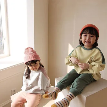 2021 Есенен комплект на детски дрехи в спортен костюм за момичета и момчета детски модерен спортен костюм в корейски стил детски блузи с качулка съоръжения