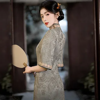 Пролетта горещо традиционното дълга рокля Рокля в стила на известни личности, китайското вечерна рокля, модерни рокли за чайна церемония Ципао, 2023