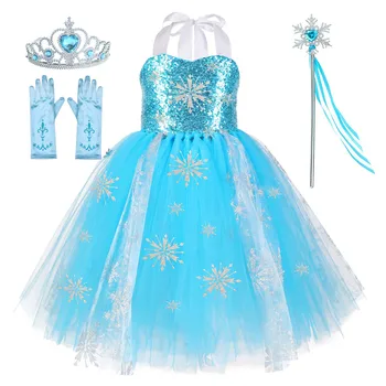Костюм Frozen Облекло за момичета, есента рокля с пайети за момичета 10-11 години, рокля на принцеса с магическа пръчка Damyan Anna
