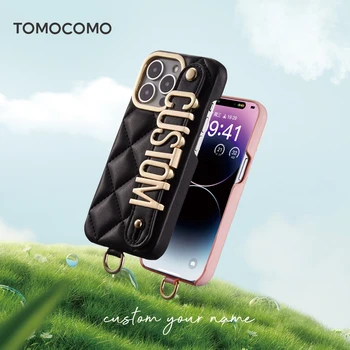 Tomocomo Луксозна кожена каишка с диамант буква по поръчка, калъф за телефон за iPhone11 12 13 14Pro Max, държач, персонални корпоративна калъф