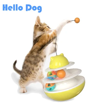 Двухколейный чаша е забавна играчка-пръчка за котки с светящимся топка, въртяща се маса с котешка мента, интерактивна образователна играчка за домашни любимци, стаи за игра статия