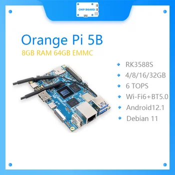 Orange Pi 5B 8 GB памет + 64 GB EMMC 64-битов Rockchip RK3588S двойна лента вграден WIFI + порт БТ Gigabit Lan Мини КОМПЮТЪР с одноплатным компютър