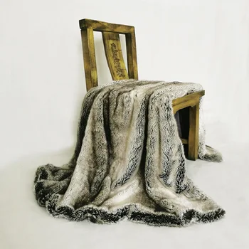 Одеяло от изкуствена кожа заек, супер меко сиво градиентное декорация на дома, разтегателен, пролет-есен, ретро и модерен каре