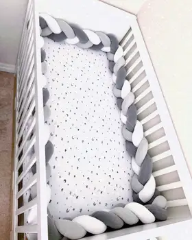 Броня за детски легла 3 м, изплетен детски комплект спално бельо от смес от памук, за защита на ръкохватки, облицовки броня за яслите