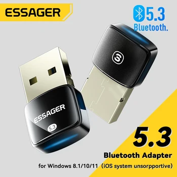 Essager Bluetooth 5.3 USB адаптер, ключ за преносими КОМПЮТРИ, тонколони, безжична мишка, клавиатура, предавател, приемник