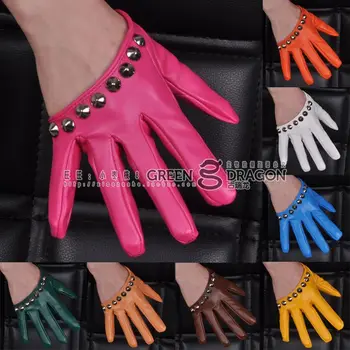 Нови дамски модни ръкавици с нитове към половината от дланта на ръката си ръкавици от изкуствена кожа, дамски модни мотоциклетни ръкавици за джаз танци
