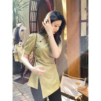 Новият китайски стил, дамски модни блузи Hanfu, китайски внос блуза Qipao, източна дрехи, однотонная реколта дрехи