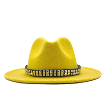 2020 Зимни вълнени филц шапки за жени, фетровая шапка с широка периферия, дамски твидовая жълта джаз шапка, дамски леопардовая елегантна зимна шапка за пай със свинско