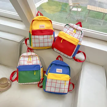 Модерен детска раница с голям капацитет, подходящ по цвят, просто дишаща водоустойчива училищна чанта за детска градина