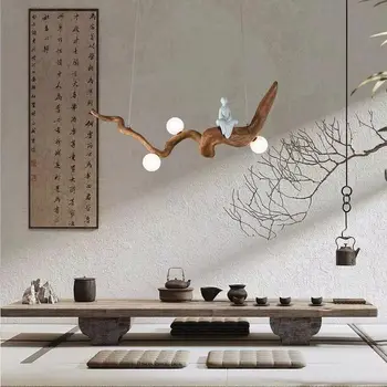 Висящи лампи в китайски стил на Дзен от смола, чайна, столова, led висящи лампи, декорация за стаи, осветление, цвят на дървото