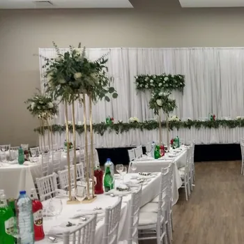 Сватбена украса, метална ваза за цветя, централна стойка, цветен режим, полагане на сватбена маса, колони, централна