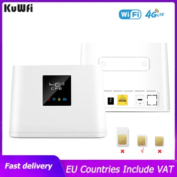 KuWFi 4G Рутер 150 Mbps Безжичен Wifi Рутер Със слот за SIM-карти и порт за RJ-45 Вградени Външни Антени Поддържат 10 Потребители WiFi