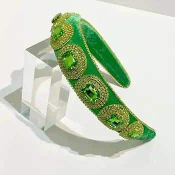 Луксозна зелена превръзка на главата, с диаманти, дамски модни дизайнерски превръзка на главата с бурильной на веригата, висококачествени аксесоари за коса за танци