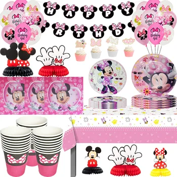 Disney Minnie Mouse, рожден ден, използвана посуда, декорация, направи си сам, детски душ, парти, годишнина, балон, чиния, чаша, прибори