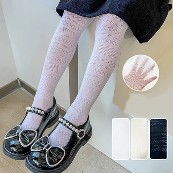 От 2 до 11 години, мрежести фините детски чорапогащи за момичета, обикновен чорапогащник, модерни меки памучни кухи детски чорапи с висока еластичност