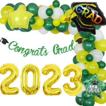 Изненада 2023 Деления украса в жълто-зелени балони Комплект гирлянди Поздравительный банер завършил Номер 2023 Междузвездни балони от фолио