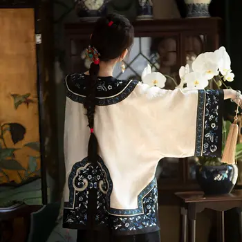 Годишният елегантен сатен костюм Ruyi с дълъг ръкав Тан, риза, китайски традиционен костюм, женски чай на тежката промишленост на династия Цин