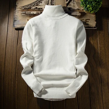 M-5XL Зима плюс Размера на Мъжки Пуловер Джърси Поло С Дълъг Ръкав Термальность Slim Fit Блузи, Ежедневни Однотонная Основна Мъжка Риза