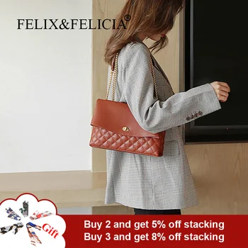 FELIX & FELICIA, летни дамски чанти през рамо, модерни и висококачествени дизайнерски чанти през рамо от естествена кожа, луксозна червена чанта-софтуера на веригата