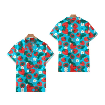 Нови мъжки хавайски ризи с къс ръкав и ягодов принтом, кубинска риза в хавайски стил, летен топ с обемни 3D принтом