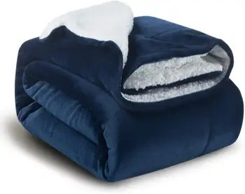 Размер флисового одеяла LISM Sherpa, тъмно синьо плюшевое одеяло, пушистое меко одеало от микрофибър