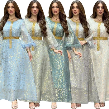 Рокля, рокля от Дубай, есента и зимата на арабското рокля за Близкия Изток, рокля с позлатени релефни, рокля с диаманти, мюсюлманска мода