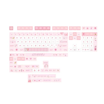Комплект Капачки за ключове Сладко MAD Profile Розови Капачки за ключове на 146 Клавиши Термосублимация плавателни съдове за Механични Клавиатури Подарък За Момичета LX9A