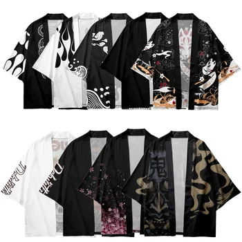 Cosplay Аниме Лятно кимоно от пера с 3D цифрово принтом Плажната солнцезащитная облекло Casual халат Жилетка Свободни мъже жени