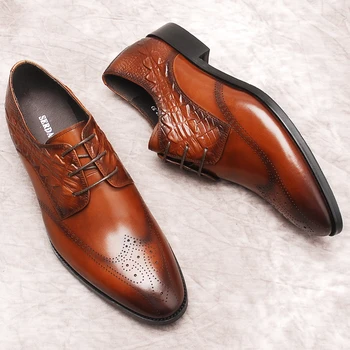 Мъжки обувки Оксфорд От Естествена телешка кожа с петна 