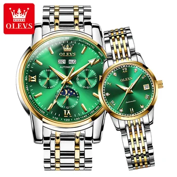OLEVS Нови луксозни часовници за двойки, автоматични механични часовници, класически часовник за любителите на модата, водоустойчив подаръци за влюбени